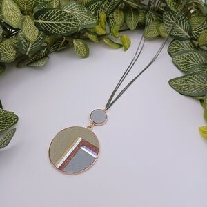 Geometric Pendant Necklace in Green and Gold